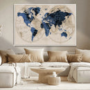 Vintage Blue World Map Canvas Wall Art – Antique Style