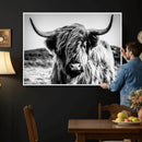 Black and White Scottish Cow Canvas Wall Art Highland Cattle