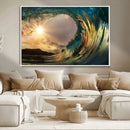 Golden Wave Sunset Canvas Print – Large Coastal Wall Art for
