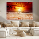 Red Sunset Ocean Beach Canvas Wall Art Beach Canvas, Coastal