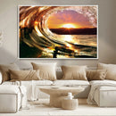 Golden Wave Sunset Triptych Canvas Art, Giclee Canvas Print