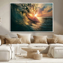 Ocean Wave Sunset Canvas Wall Art – Triptych Seascape Print