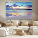 Tranquil Pastel Sunset Beach Triptych Canvas Art, Soothing