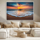 Sunset Beach Canvas Wall Art – Colorful Ocean Waves Triptych