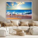 Tropical Beach Sunset Canvas Art, Ocean Waves and Sandy