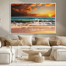 Golden Sunset Beach Canvas Wall Art – Triptych Seascape