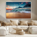 Sunset on Beach Wall Art Ocean Beach Canvas Print