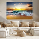 Golden Sunset Ocean Waves Wall Art Canvas Print – Multi