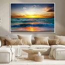 Vibrant Ocean Sunrise Over Golden Beach Waves, Giclee Canvas