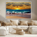 Ocean Sunrise Over Golden Beach Waves, Giclee Canvas Wall