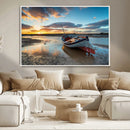 Small Boat At The Beach Sunset Wall Art, Boat Sunset Wall