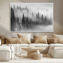 Foggy Misty Forest Canvas Wall Art – Black and White