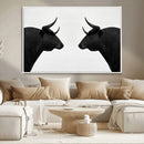 Spanish Bull Art - Framed Black and White Bull Canvas Print