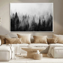 Foggy Black and White Forest Canvas Wall Art, 3 Panel Misty
