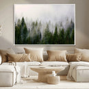Misty Pine Forest Wall Art Canvas Print | 3 Panel Green
