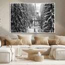 Winter Ski Lift Black and White Canvas Wall Art – Alpine