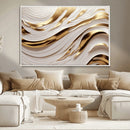 Gold and White Abstract Wave Canvas – Elegant Flowing Design
