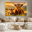 Scottish Cow and Baby Cow Canvas Wall Art Animal Print