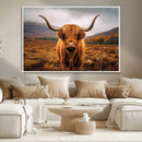 Highland Cow Longhorn Wall Art – Rustic Canvas Print, Framed