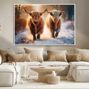 Scottish Highland Cow Horn Farm Wall Art Canvas Print
