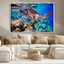 Underwater Coral Reef Sea Turtle Wall Art Canvas Print,