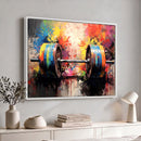 Weightlifting Barbell Art Triptych, Bold Abstract Fitness
