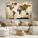World Map Wall Art – Antique Style Blue and Brown Map Canvas