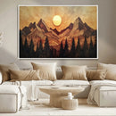 Wood Style Abstract Mountain Sunset Canvas Wall Art Print -