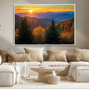 Golden Sunset Over Mountain Forest Canvas Wall Art Print -