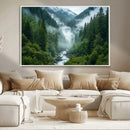 Mountain Forest River Canvas Wall Art Print - Serene Nature