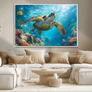 Sea Turtle Underwater Canvas Wall Art Print - Vibrant Ocean