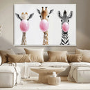Bubblegum Animals Canvas Wall Art - Playful Giraffe and