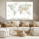 Animal World Map for Kids Room Decor