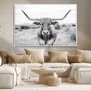 Highland Cow Wall Art Canvas Print – Black and White Western