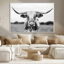 Highland Cow Wall Art Canvas Print – Black and White Western