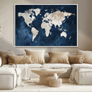 Vintage World Map Canvas Wall Art - Framed Map Print for