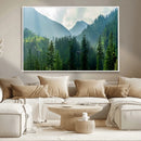 Misty Forest Mountain Wall Art Canvas Print – Framed Serene