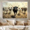 Texas Longhorn Wall Art – Framed Charging Cattle Canvas by MyGreatCanvas | Canvas Wall Art Prints | Photo Prints & Wall Decor