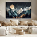 Moonlit Mountain Wall Art Canvas Print – Silhouetted Pines