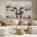 Texas Longhorn Wall Art Canvas Print – Framed Speckled Bull