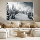 Snowy Pines Wall Art Canvas Print – Framed Ski Lift Winter