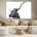 Longhorn Wall Art Canvas Print – Framed Monochrome Ranch Cow