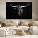 Texas Longhorn Wall Art Canvas Print – Framed Monochrome