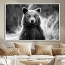 Grizzly Bear Wall Art Canvas Print – Framed Black White