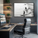 Surfers on Waves Wall Art Canvas Print – Framed Black and