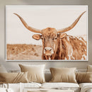 Texas Longhorn Wall Art Canvas Print – Framed Sepia Cow Art by MyGreatCanvas | Canvas Wall Art Prints | Photo Prints & Wall Decor