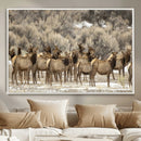 Elk Herd Scene Wall Art Canvas Print – Framed Rustic by MyGreatCanvas | Canvas Wall Art Prints | Photo Prints & Wall Decor