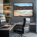 Tranquil Beach Scene Wall Art Canvas Print – Framed Blue