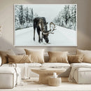 Moose Snow Wall Art Canvas Print – Framed Winter Wildlife