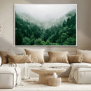 Misty Green Forest Canvas Print – Framed Serene Foggy Pine
